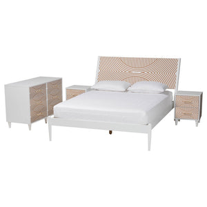 Baxton Studio Baxton Studio Louetta Coastal White Queen Bedroom Set with Geometric Design and Storage Solutions 4-Piece SW8591-White-4PC Queen Bedroom Set
