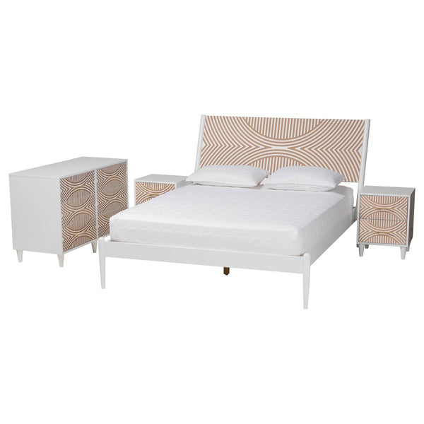 Baxton Studio Baxton Studio Louetta Coastal White Queen Bedroom Set with Geometric Design and Storage Solutions 4-Piece SW8591-White-4PC Queen Bedroom Set