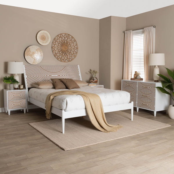 Baxton Studio Baxton Studio Louetta Coastal White Queen Bedroom Set with Geometric Design and Storage Solutions 4-Piece SW8591-White-4PC Queen Bedroom Set