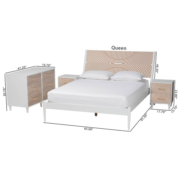 Baxton Studio Baxton Studio Louetta Coastal White Queen Bedroom Set with Geometric Design and Storage Solutions 4-Piece SW8591-White-4PC Queen Bedroom Set