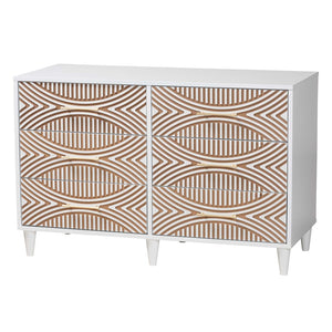 Baxton Studio Baxton Studio Louetta Coastal White Queen Bedroom Set with Geometric Design and Storage Solutions 4-Piece SW8591-White-4PC Queen Bedroom Set