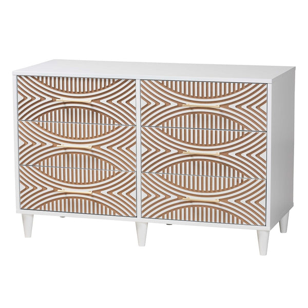 Baxton Studio Baxton Studio Louetta Coastal White Queen Bedroom Set with Geometric Design and Storage Solutions 4-Piece SW8591-White-4PC Queen Bedroom Set