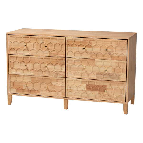 Baxton Studio Baxton Studio Hosea Japandi Dresser - 6-Drawer Honeycomb Design for Modern Bedroom Aesthetics SW8000-61D6D-6DW-Natural-Dresser