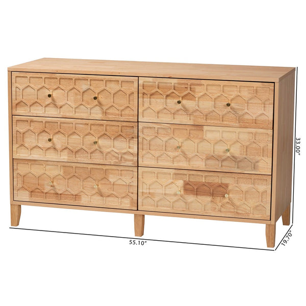 Baxton Studio Baxton Studio Hosea Japandi Dresser - 6-Drawer Honeycomb Design for Modern Bedroom Aesthetics SW8000-61D6D-6DW-Natural-Dresser