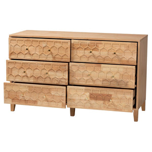 Baxton Studio Baxton Studio Hosea Japandi Dresser - 6-Drawer Honeycomb Design for Modern Bedroom Aesthetics SW8000-61D6D-6DW-Natural-Dresser