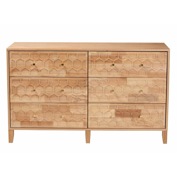Baxton Studio Baxton Studio Hosea Japandi Dresser - 6-Drawer Honeycomb Design for Modern Bedroom Aesthetics SW8000-61D6D-6DW-Natural-Dresser