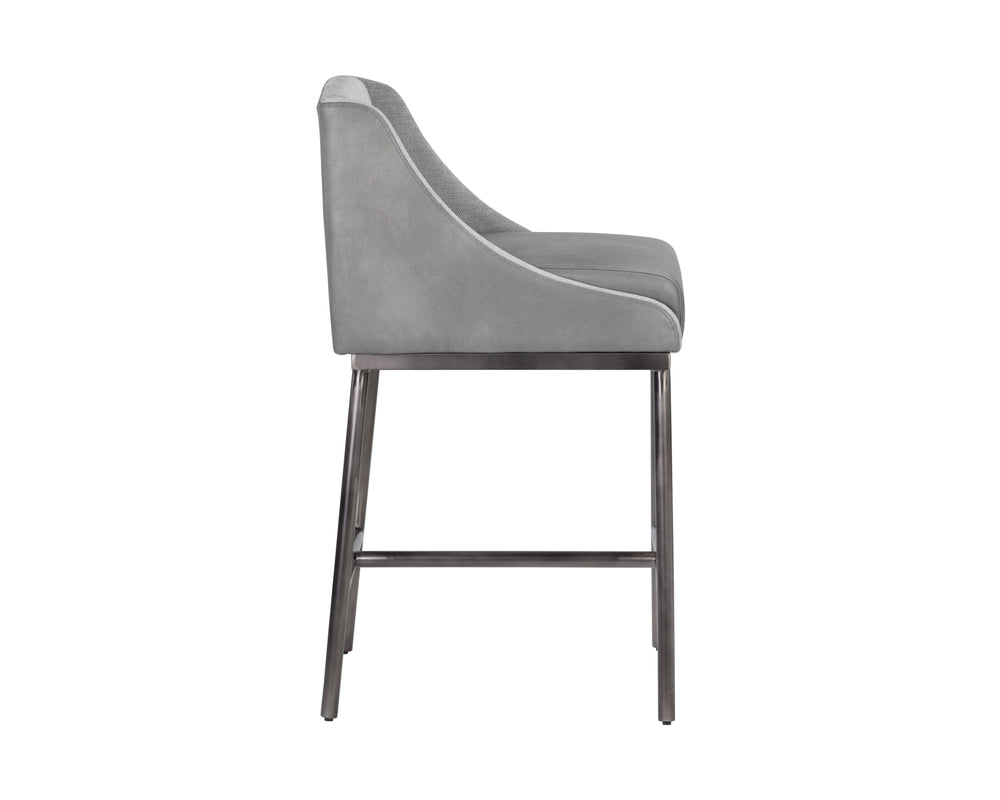 Sunpan Dalary Counter Stool - Stylish Bravo Metal Faux Leather & Polo Club Stone Fabric for Any Space