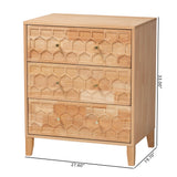 Baxton Studio Hosea Japandi Carved Honeycomb Natural 3-Drawer Chest