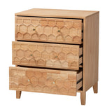 Baxton Studio Hosea Japandi Carved Honeycomb Natural 3-Drawer Chest