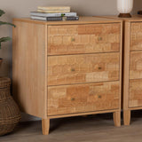 Baxton Studio Hosea Japandi Carved Honeycomb Natural 3-Drawer Chest