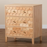 Baxton Studio Hosea Japandi Carved Honeycomb Natural 3-Drawer Chest