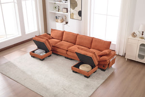 English Elm Sectional Modular Cloud Sofa Deep Corduroy Upholstered Comfort for Living Room Studio Orange W395S00135