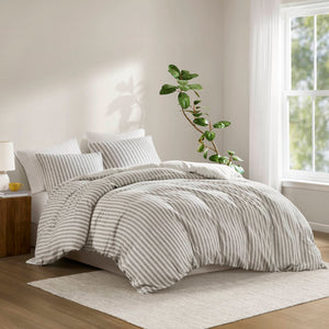 English Elm 3 Cal King Duvet Set with Linen-Blend Yarn Dye Fabric, Breathable Cotton Backing for Comfort Multicolor 12.01 L x 10.24 W x 6.5 H B035P319224