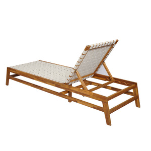 English Elm Christopher Knight Home® - Outdoor Rope Chaise Lounge with Acacia Wood Frame and Adjustable 4-Position Recline for Patio Comfort Teak,White 84.84 L x 29.13 W x 5.78 H N776P288556W