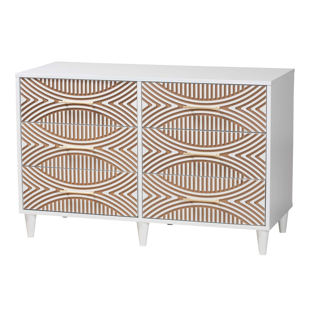 Baxton Studio Baxton Studio Louetta Coastal Dresser - Elegant 6-Drawer Storage with Carved Geometric Design SW8000-63D6D-6DW-White-Dresser