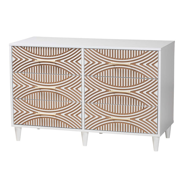 Baxton Studio Baxton Studio Louetta Coastal Dresser - Elegant 6-Drawer Storage with Carved Geometric Design SW8000-63D6D-6DW-White-Dresser