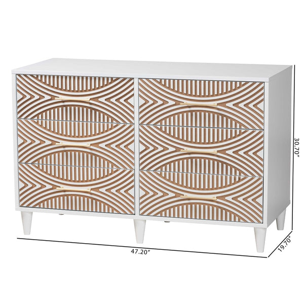 Baxton Studio Baxton Studio Louetta Coastal Dresser - Elegant 6-Drawer Storage with Carved Geometric Design SW8000-63D6D-6DW-White-Dresser