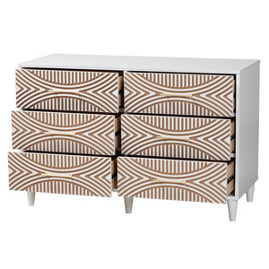 Baxton Studio Baxton Studio Louetta Coastal Dresser - Elegant 6-Drawer Storage with Carved Geometric Design SW8000-63D6D-6DW-White-Dresser