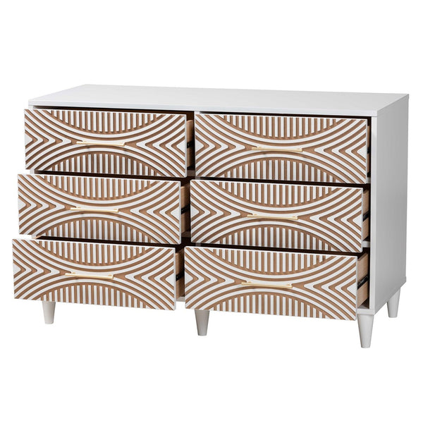 Baxton Studio Baxton Studio Louetta Coastal Dresser - Elegant 6-Drawer Storage with Carved Geometric Design SW8000-63D6D-6DW-White-Dresser