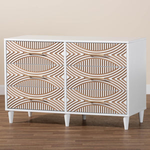 Baxton Studio Baxton Studio Louetta Coastal Dresser - Elegant 6-Drawer Storage with Carved Geometric Design SW8000-63D6D-6DW-White-Dresser