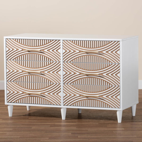 Baxton Studio Baxton Studio Louetta Coastal Dresser - Elegant 6-Drawer Storage with Carved Geometric Design SW8000-63D6D-6DW-White-Dresser