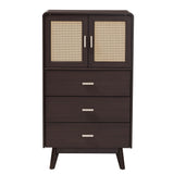 Baxton Studio Giancarlo Mid-Century Modern Espresso Brown Wood 3-Drawer Storage Chest with Rattan door