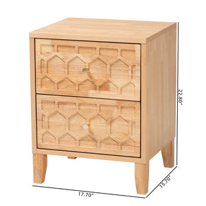 Baxton Studio Baxton Hosea Japandi Nightstand - Elegant Honeycomb Carved Design for Modern Bedroom Storage Solutions SW8000-61NS2D-2DW-Natural-Nightstand