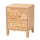 Hosea Japandi Carved Honeycomb Natural 2-Drawer Nightstand