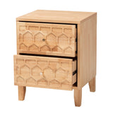 Baxton Studio Hosea Japandi Carved Honeycomb Natural 2-Drawer Nightstand
