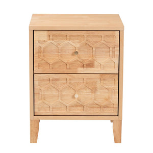 Baxton Studio Baxton Hosea Japandi Nightstand - Elegant Honeycomb Carved Design for Modern Bedroom Storage Solutions SW8000-61NS2D-2DW-Natural-Nightstand