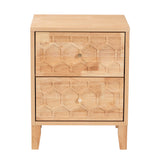 Baxton Studio Hosea Japandi Carved Honeycomb Natural 2-Drawer Nightstand