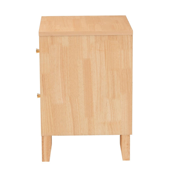 Baxton Studio Baxton Hosea Japandi Nightstand - Elegant Honeycomb Carved Design for Modern Bedroom Storage Solutions SW8000-61NS2D-2DW-Natural-Nightstand