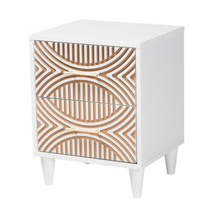 Baxton Studio Baxton Studio Louetta Nightstand - Coastal-Inspired Carved Design with Practical Storage Solution SW8000-63NS2D-2DW-White-Nightstand