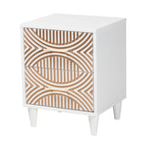 Baxton Studio Louetta Coastal White Caved Contrasting 2-Drawer Nightstand