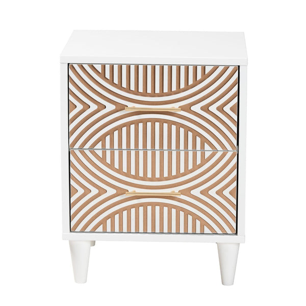 Baxton Studio Baxton Studio Louetta Nightstand - Coastal-Inspired Carved Design with Practical Storage Solution SW8000-63NS2D-2DW-White-Nightstand