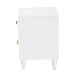 Baxton Studio Baxton Studio Louetta Nightstand - Coastal-Inspired Carved Design with Practical Storage Solution SW8000-63NS2D-2DW-White-Nightstand