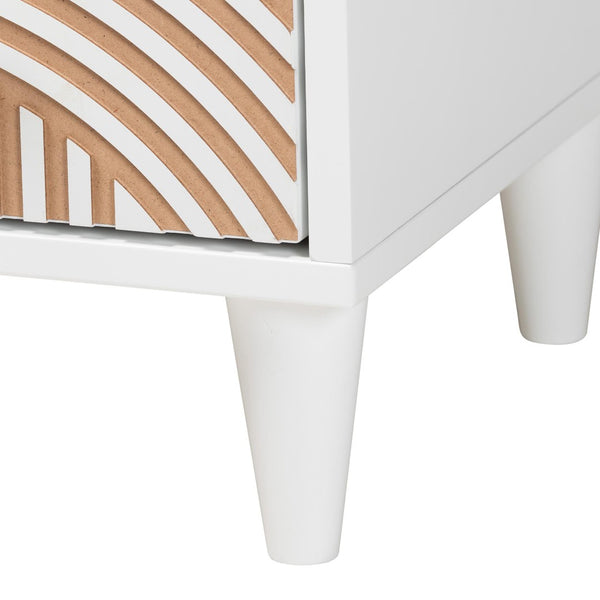 Baxton Studio Baxton Studio Louetta Nightstand - Coastal-Inspired Carved Design with Practical Storage Solution SW8000-63NS2D-2DW-White-Nightstand