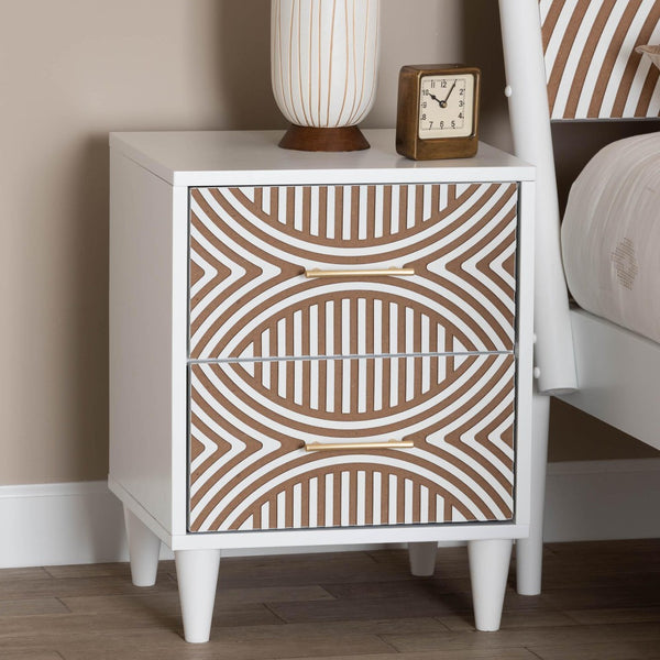 Baxton Studio Baxton Studio Louetta Nightstand - Coastal-Inspired Carved Design with Practical Storage Solution SW8000-63NS2D-2DW-White-Nightstand