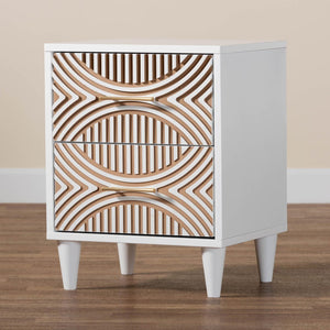 Baxton Studio Baxton Studio Louetta Nightstand - Coastal-Inspired Carved Design with Practical Storage Solution SW8000-63NS2D-2DW-White-Nightstand