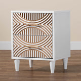 Baxton Studio Louetta Coastal White Caved Contrasting 2-Drawer Nightstand