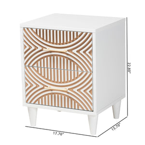 Baxton Studio Baxton Studio Louetta Nightstand - Coastal-Inspired Carved Design with Practical Storage Solution SW8000-63NS2D-2DW-White-Nightstand