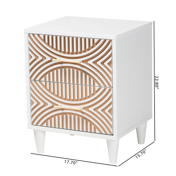Baxton Studio Baxton Studio Louetta Nightstand - Coastal-Inspired Carved Design with Practical Storage Solution SW8000-63NS2D-2DW-White-Nightstand