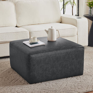 English Elm Upholstered Corduroy Square Ottoman Plywood Frame Sectional Footrest for Living Room Black N757P414087B