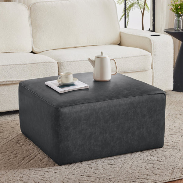 English Elm Upholstered Corduroy Square Ottoman Plywood Frame Sectional Footrest for Living Room Black N757P414087B