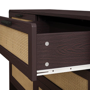 English Elm 51.18'' Arc Shaped Corner Cabinet with 6 Drawers — Space-Saving Storage Console for Living Room Bedroom Kitchen Reddish Brown W757P242781