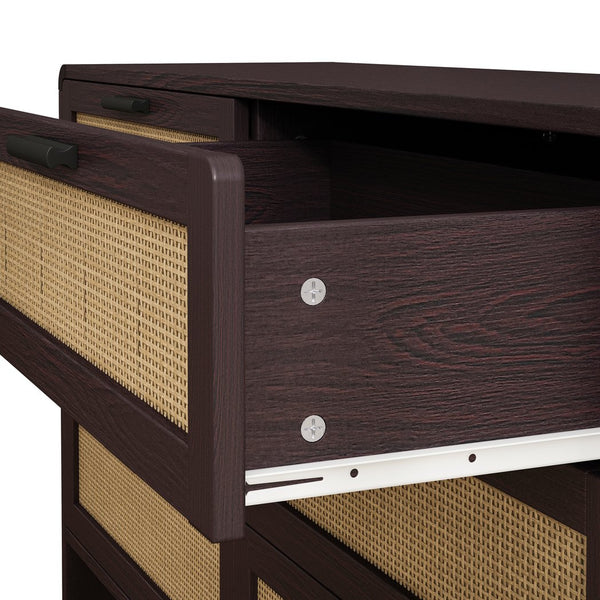 English Elm 51.18'' Arc Shaped Corner Cabinet with 6 Drawers — Space-Saving Storage Console for Living Room Bedroom Kitchen Reddish Brown W757P242781