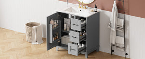 English Elm 30-inch Modern Bathroom Vanity with Ceramic Basin, Rubberwood Frame, Soft-Close Drawers & Organized Storage Grey N729P290689E