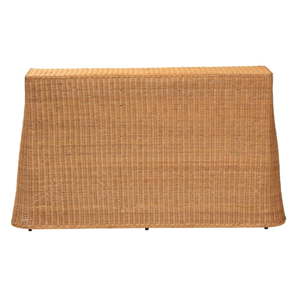 bali Palm Bohemian Console Table - Handcrafted Honey Rattan with Scall ...