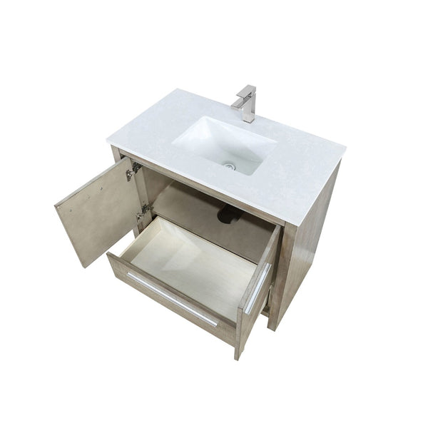 English Elm Rustic Acacia Bath Vanity With White Quartz Top & Brushed Nickel Faucet - Stylish Storage & Durability B2731P259192-GIGA