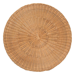 Baxton Studio bali Handwoven Palm Rattan Console Table - Scalloped Bohemian Accent for Coastal & Rustic Interiors Palm-Light Honey Rattan Round-Console Table